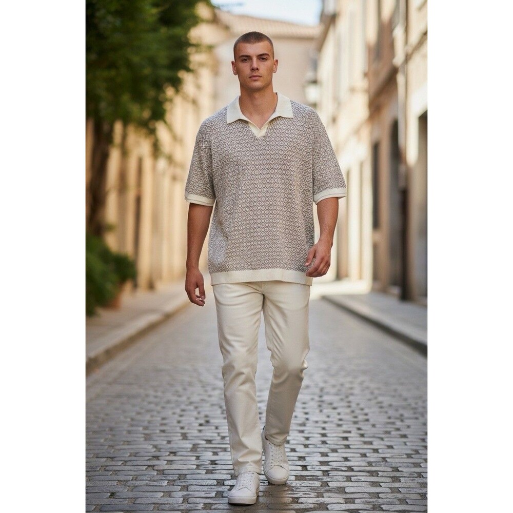 Hollister Men’s Medium Open Knit Sweater Polo Cream Taupe Johnny Collar NWT